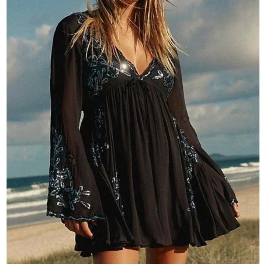 Free People Lita Embellished Mini Dress in black - Picture 3 of 12